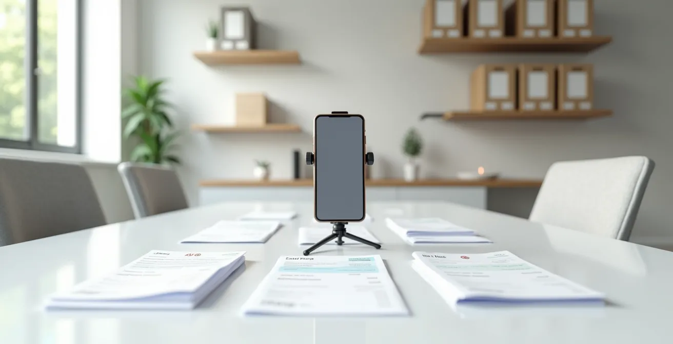 Sistema di archiviazione digitale con smartphone che scansiona ricevute fiscali