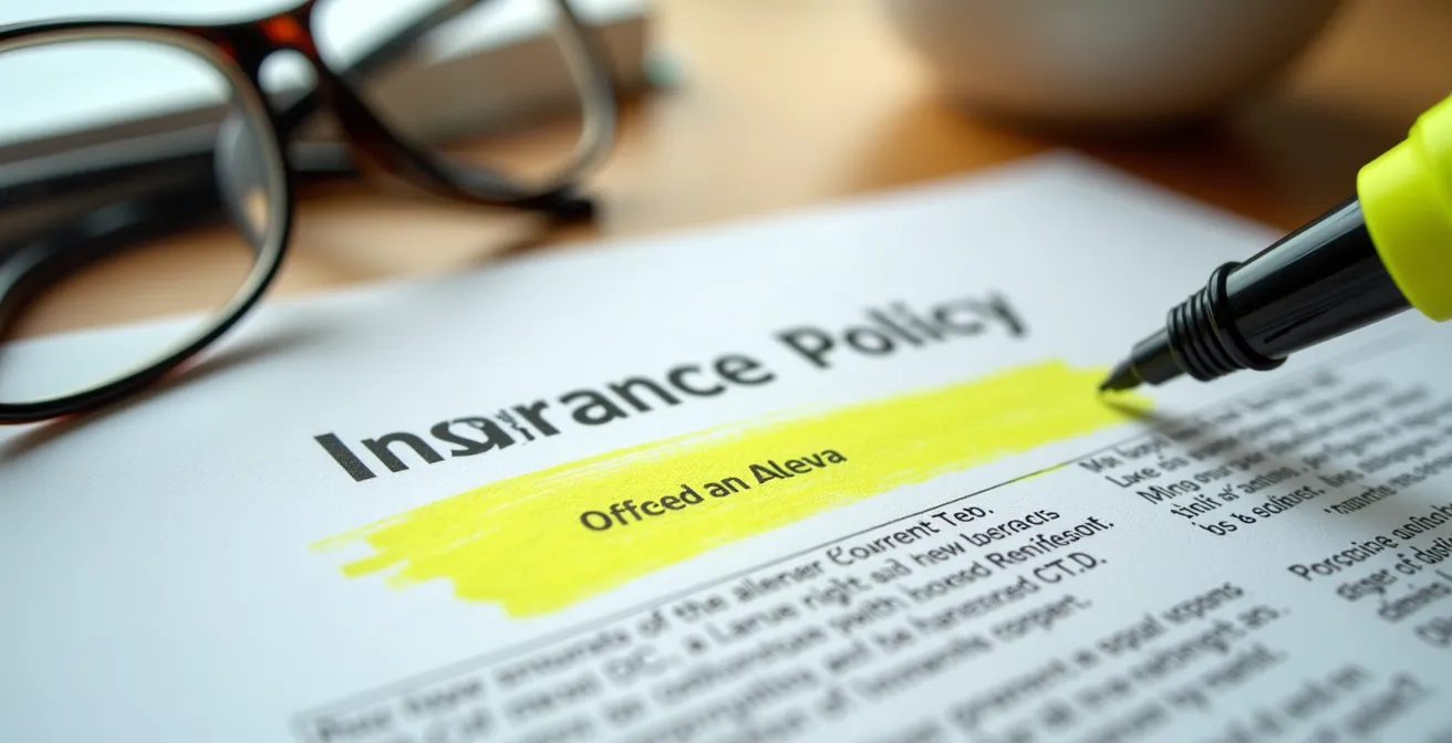 Documento di polizza assicurativa auto con evidenziatore che indica una sezione specifica