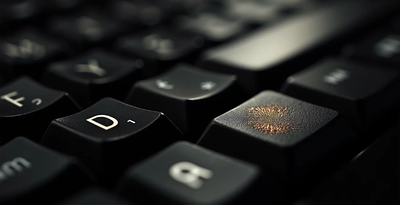 Tastiera di un computer con tasti usurati, a simboleggiare il rischio del riutilizzo di password tra social network e servizi bancari.