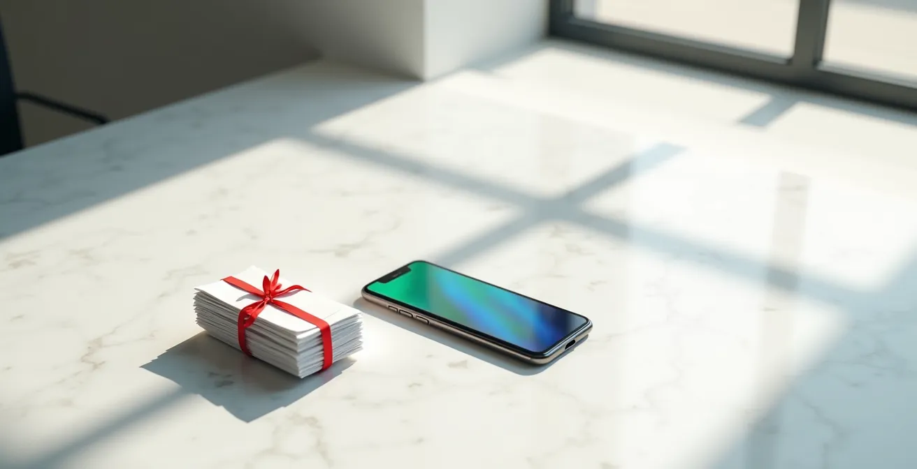 Composizione astratta che mostra la transizione dall'identità fisica a quella digitale in Italia